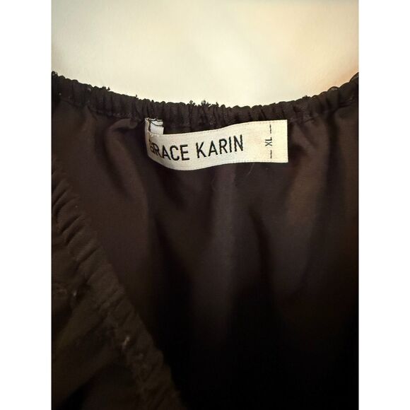 Grace Karin Peasant Style Top Sz XL Black Lacy Lined Sheer Balloon Sleeves Boho - Picture 4 of 6